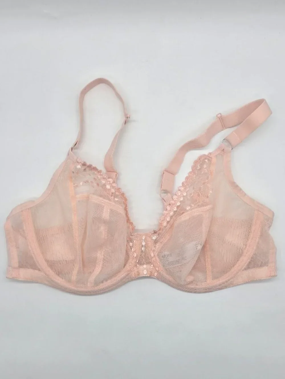 Sheer Embroidered Full-Coverage Bra in Blush Pink